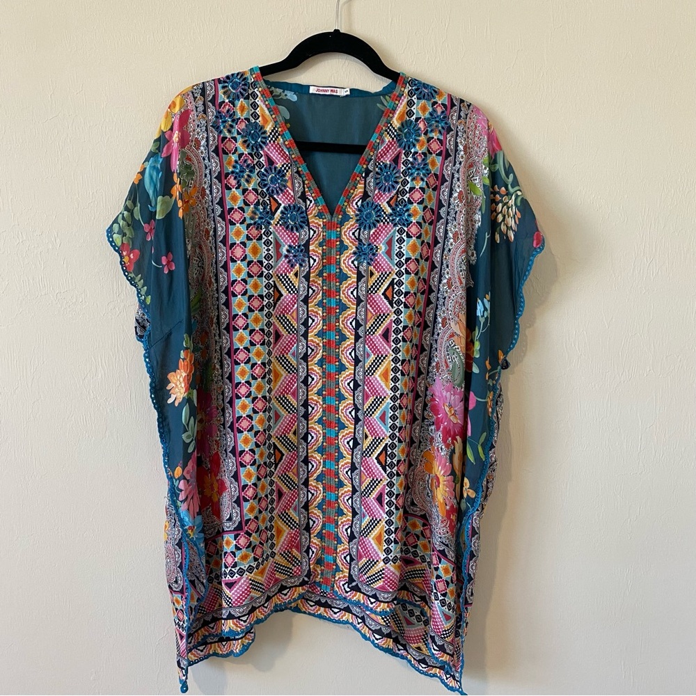Johnny Was cold shoulder silk floral top shirt women’s size small